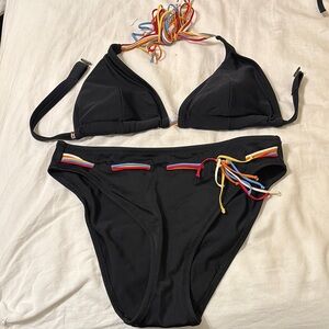 Black Bikini Set with Colorful Straps